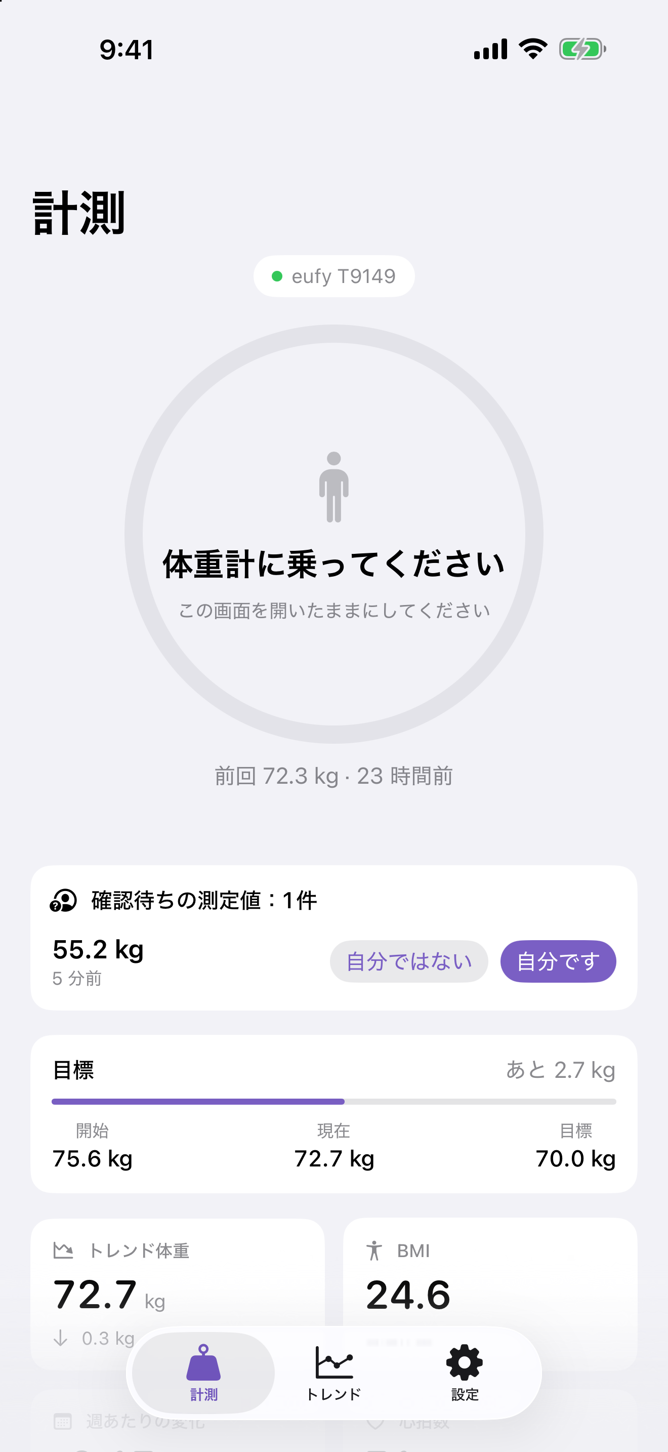 確認待ちの測定値